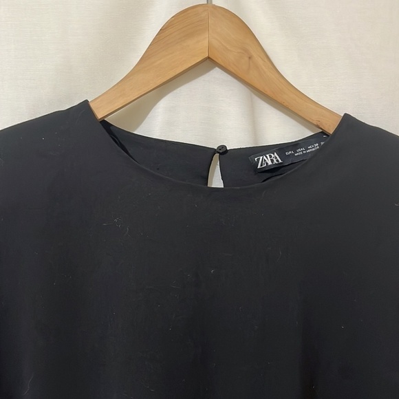 NWOT Zara Black Rounded Neck Dress with Fringed Sleeves and Back a110 - Picture 2 of 7